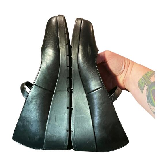 Anne Klein Black Leather Mary Jane Wedge Heels Size 7M classic old money preppy - Picture 8 of 13